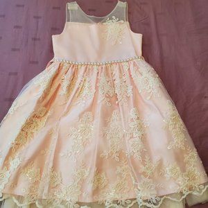 Girls Long Dress American Girl Size 12 Embroided Pearl Peach Color